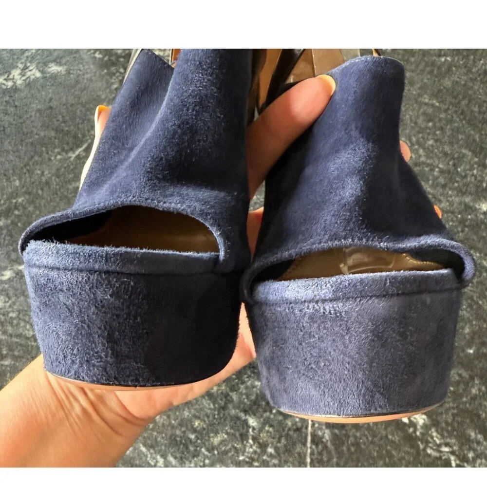 Aquazzura Kaya Plateau 140 In Navy Suede Platform Heel Sandals Womens Size 36